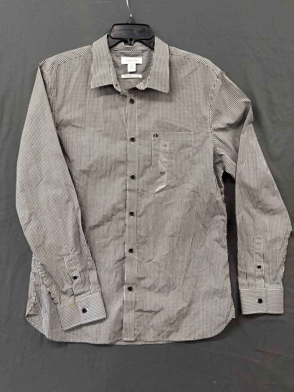 Calvin Klein Mens Large Extra Fine Cotton Gingham Shirt Black White NWOT